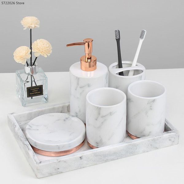 bath accessory set modern bathroom decoration accessories five-piece ceramic toothbrush holder soap dish / lotion bottle cup wash